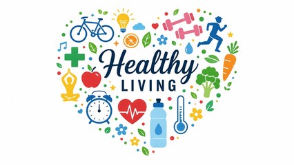 Fototapeta premium Healthy Living Concept Illustration with Wellness and Fitness Icons in Heart Shape