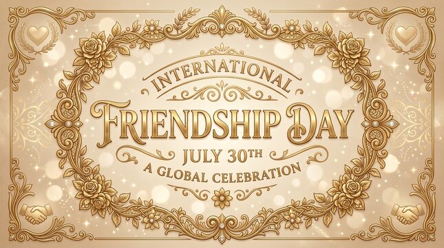 International friendship day greeting with elegant gold text