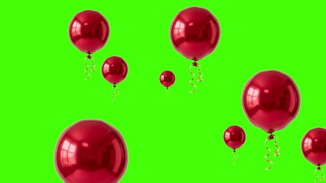 Floating Red Balloons Animation on Green Screen &ndash; Party Celebration Helium Balloon Motion Graphics Loop