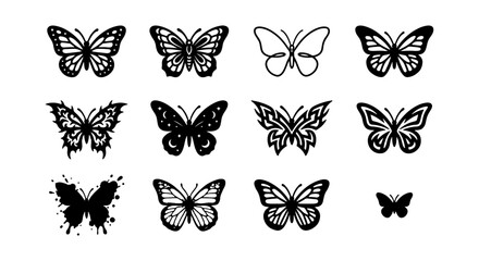 Diverse Butterfly Vector Icons, Delicate Insect Silhouettes, Artistic Wing Patterns, Nature Elements Collection © Saifur