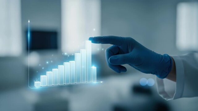 Healthcare Growth Statistics Doctor Finger Touching Digital Chart With Medical Data Analysis Graph Trends Laboratory Progress