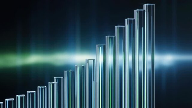 Transparent Bar Chart Growth Strategic Navigation Glowing Blue Business Data Visualization With Rising Financial Progress