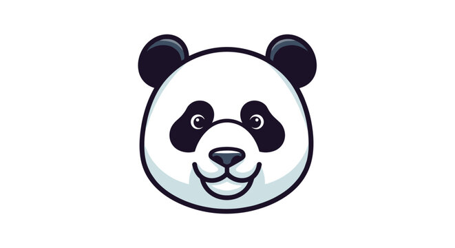Cute panda face illustration with big eyes and a friendly smile is isolated on a clean white background for design.