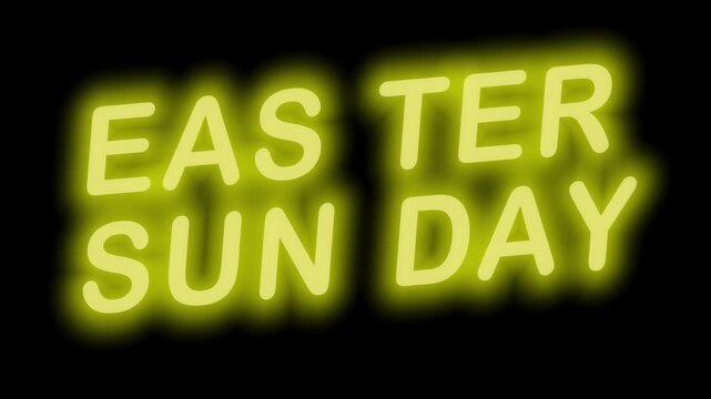 Cheerful Yellow Neon Text 'EASTER SUNDAY' Seamless Loop on Transparent Alpha, Perfect for Spring Holiday Greeting Videos