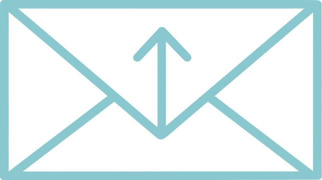 Minimalist send email icon: abstract envelope with an upward arrow, representing outgoing messages, digital communication, and upload.