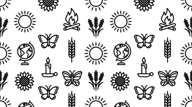 Seamless Pattern of Nature and Harvest Icons