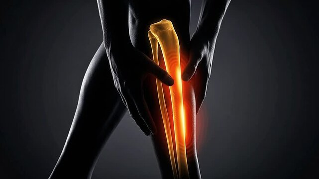 Hamstring Tendon Pain Injury 3D Medical Animation Leg Muscle Back of Knee Anatomy X-Ray Glowing Dark Background
