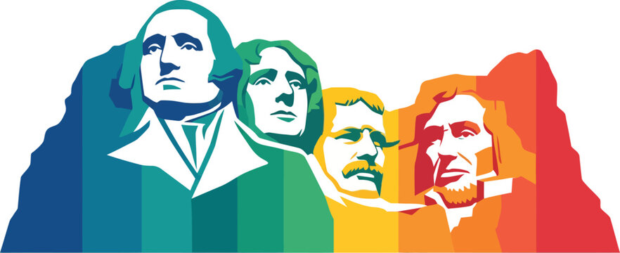 Mount rushmore national memorial in colorful geometric vector art style presidents usa landmark destination travel background.