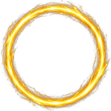 Golden Light Ring Portal Effect Isolated on Transparent Background