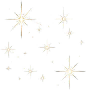 Golden Star Sparkle Effect Isolated on Transparent Background