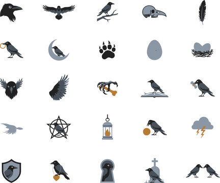 Crow raven bird icons