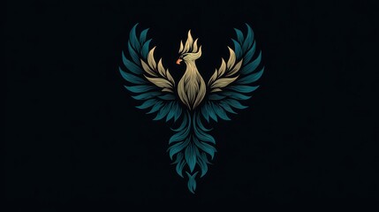 Fototapeta premium Vibrant Phoenix Illustration with Colorful Feathers on Dark Background