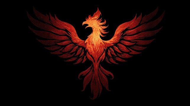 Vibrant Phoenix Illustration with Fiery Feathers and Wings