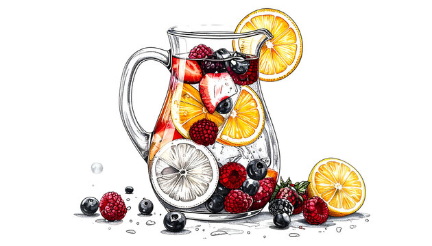 Refreshing Fruit Infused Water Pitcher Summer Drink with Berries and Citrus