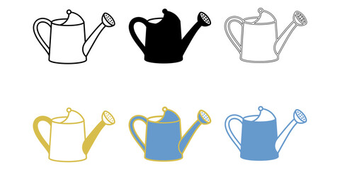 Three colorful watering cans in yellow blue and green on grass isolated on transparent background, Vector ©  top vector icon