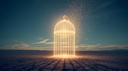 Mary Prince Day Magical Glowing Empty Birdcage Concept Representing Freedom