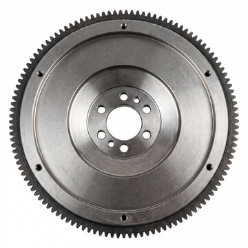 Heavy duty automotive steel flywheel isolated on white background.