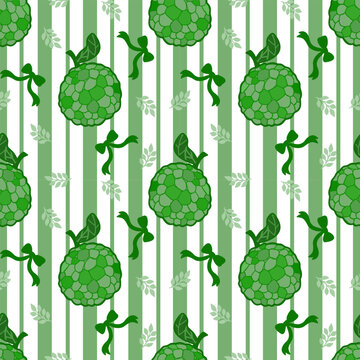 Seamless Pattern with Sugar Apples, Bows and Stripes