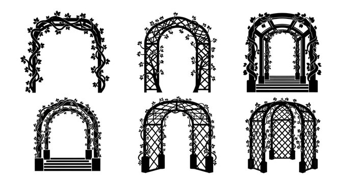 Collection of Decorative Garden Arbors and Trellises.