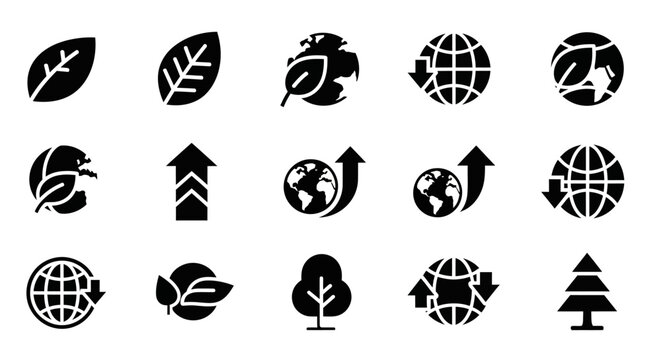 Collection of Environmental Icons and Symbols Representing Nature and Growth.