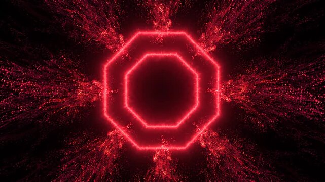 glowing red octagonal rings with radiating particle bursts