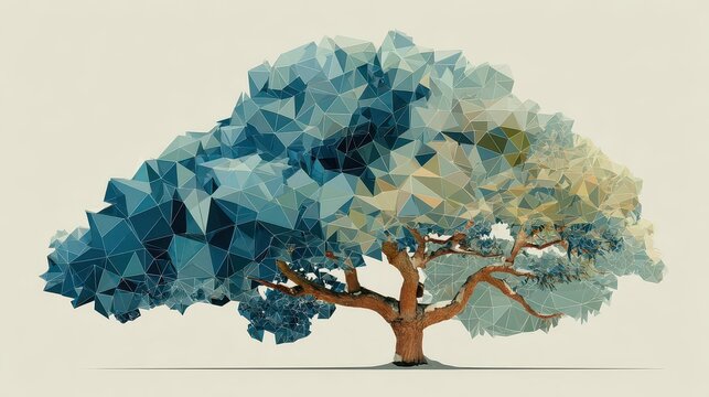 Geometric Tree Illustration in Low-Poly Style with Calm Palette