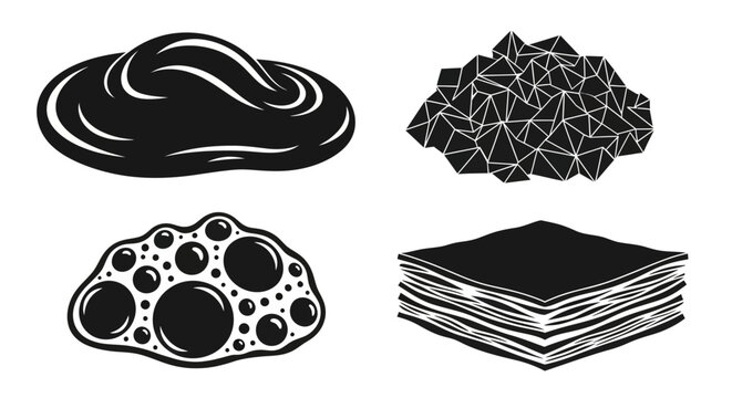 Four abstract shapes representing different textures and forms.