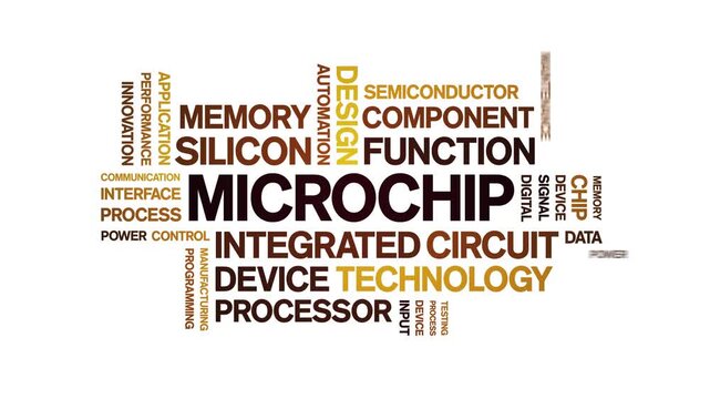 Microchip animated word cloud-text design animation tag kinetic typography seamless loop.