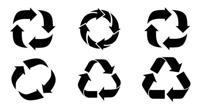 Recycle Symbols Collection Arrows Circular and Triangular Shapes.
