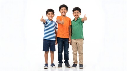 Fototapeta premium Three Happy Indian Boys Giving Thumbs Up