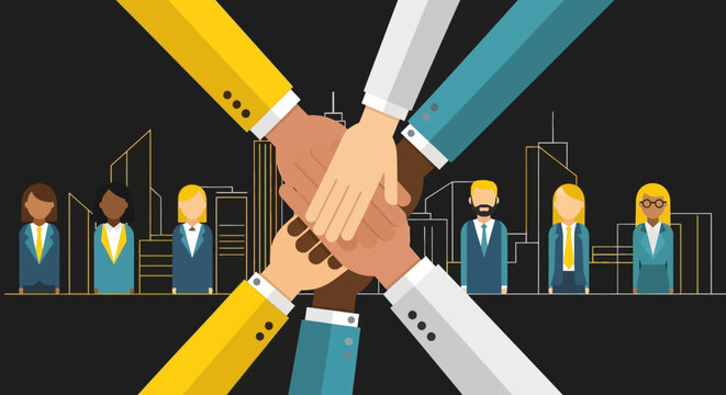 Business people joining hands together.
