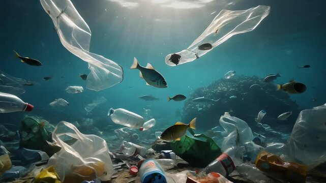 Underwater ocean scene with vibrant marine life and glowing firefly fish in deep sea environment