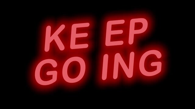 Motivational Red Neon Text 'KEEP GOING' Seamless Loop with Clear Background, Ideal for Fitness and Gym Inspiration Vlogs
