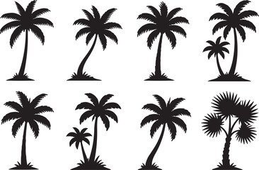 Naklejka premium Set of black palm tree silhouettes for tropical beach and summer vacation designs