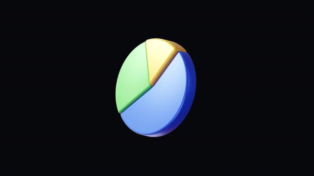 3d render isometric Circle section graph, donut and pie chart infographic Icon Set isolated animation with green screen