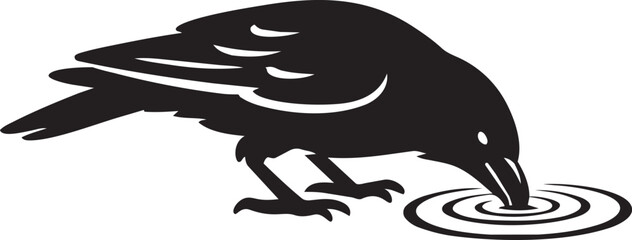 Obraz premium crow drinking water silhouette bird wildlife vector illustration