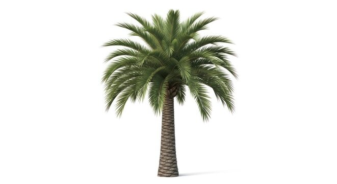 Single tropical palm tree isolated on white background.