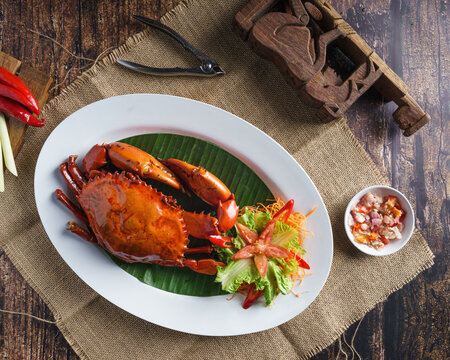 Indonesian cuisine known as Kepiting Bakar (Grilled Crab)