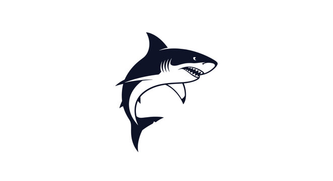 Dramatic high contrast black and white vector illustration of a dangerous shark swimming actively in deep ocean water.