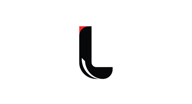Modern black letter L logo with red accent corner isolated on a clean white background vector illustration.