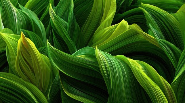 Abundant, overlapping, verdant foliage displays rich textures and flowing lines