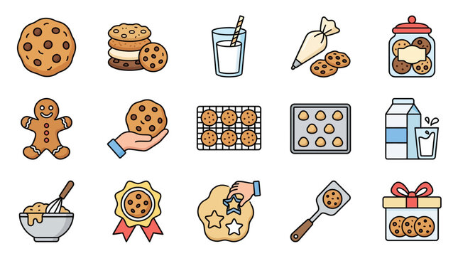 Colorful cookie illustrations with various baking themes