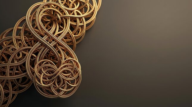 Golden infinity loops and intricate knotwork on dark background