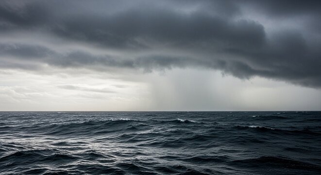 Dramatic Dark Storm Clouds Over the Vast Ocean Horizon