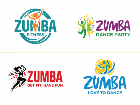 Set of zumba fitness and dance party logo designs