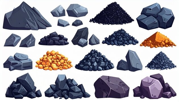Collection of Coal and Rock Illustrations for Mining Concepts.