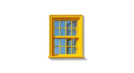 Obraz premium Yellow wooden window frame on white wall.