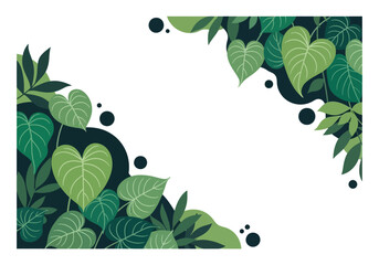 Tropical Green Leaves Frame Background, Heart Shaped Foliage Border with Central Copy Space for Summer Design © Eros