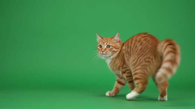 Cat jumping sideways playful motion green screen 