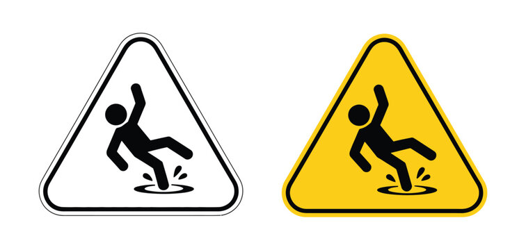 Slippery Floor Warning Sign Icon with Falling Person Symbol, Wet Floor Hazard Safety Signage for Workplace Protection, Accident Prevention, Caution Area Marking and Risk Awareness
